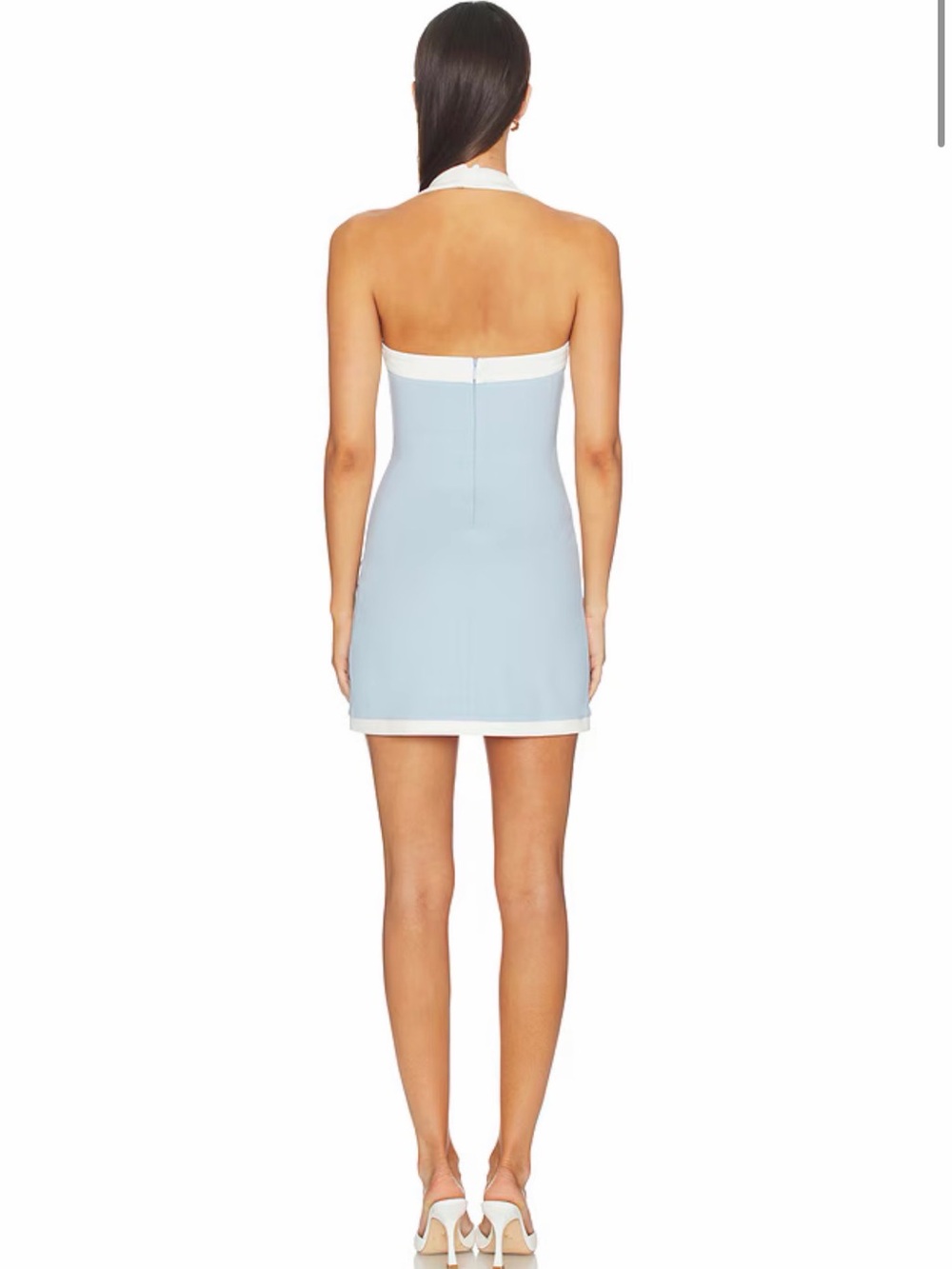 MAJORELLE Ceci Blue White Halter Mini Dress XS - Picture 4 of 7